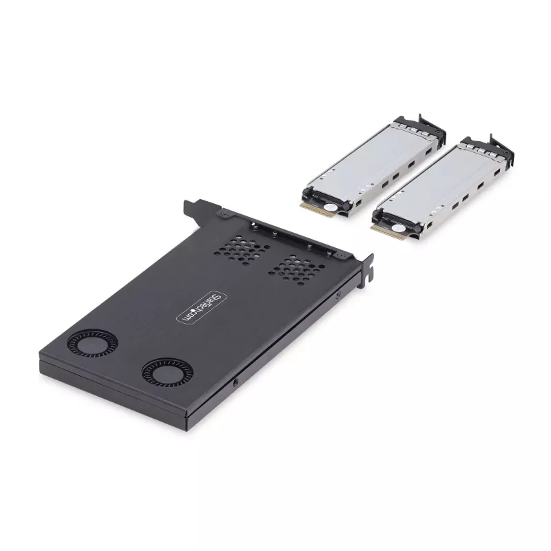 StarTech.com Dual-Bay M.2 NVMe SSD zu PCIe x8 Wechselrahmen; Bifurcation erforderlich; Werkzeuglose Installation, PCIe-Backplane mit zwei Hot-Swap-Laufwerksschächten