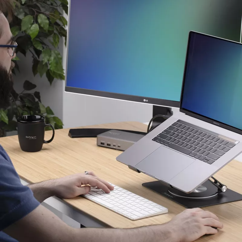 StarTech.com Drehbarer Laptop-Ständer, 360° schwenkbar, ergonomischer Schreibtisch-Riser für Computer, erhöhte Ablage mit verstellbarer Neigung, max. 5 kg, Aluminiumbauweise, tragbares Design