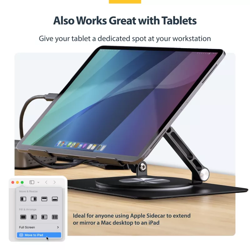 StarTech.com Drehbarer Laptop-Ständer, 360° schwenkbar, ergonomischer Schreibtisch-Riser für Computer, erhöhte Ablage mit verstellbarer Neigung, max. 5 kg, Aluminiumbauweise, tragbares Design