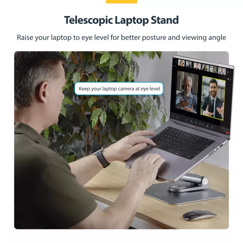 StarTech.com Teleskop-Laptopständer, 360°-Schwenkbasis, drehbarer Computer-Riser für den Schreibtisch, höhen- und neigungsverstellbar, max. 5 kg, Aluminium-Ausführung, tragbares Design