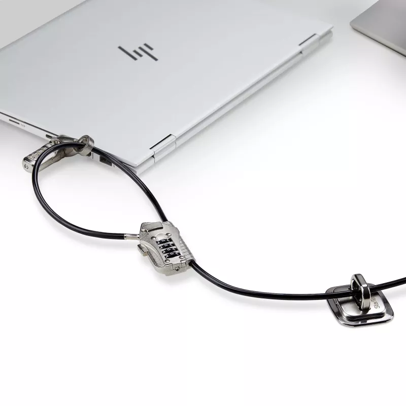 StarTech.com Laptop/Desktop & Peripheral Lock Kit, Diebstahlschutz-Sicherheitsschloss, K-Slot, 9,8 Fuß (3 m) Stahlkabel, 3 Geräte, benutzerdefinierbarer 4-stelliger Code – TAA