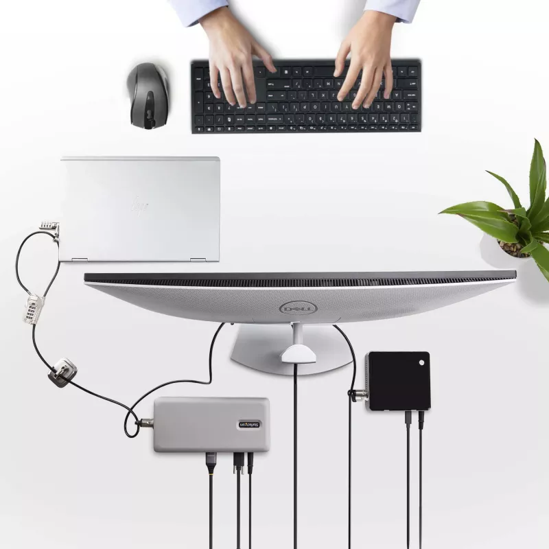 StarTech.com Laptop/Desktop & Peripheral Lock Kit, Diebstahlschutz-Sicherheitsschloss, K-Slot, 9,8 Fuß (3 m) Stahlkabel, 3 Geräte, benutzerdefinierbarer 4-stelliger Code – TAA