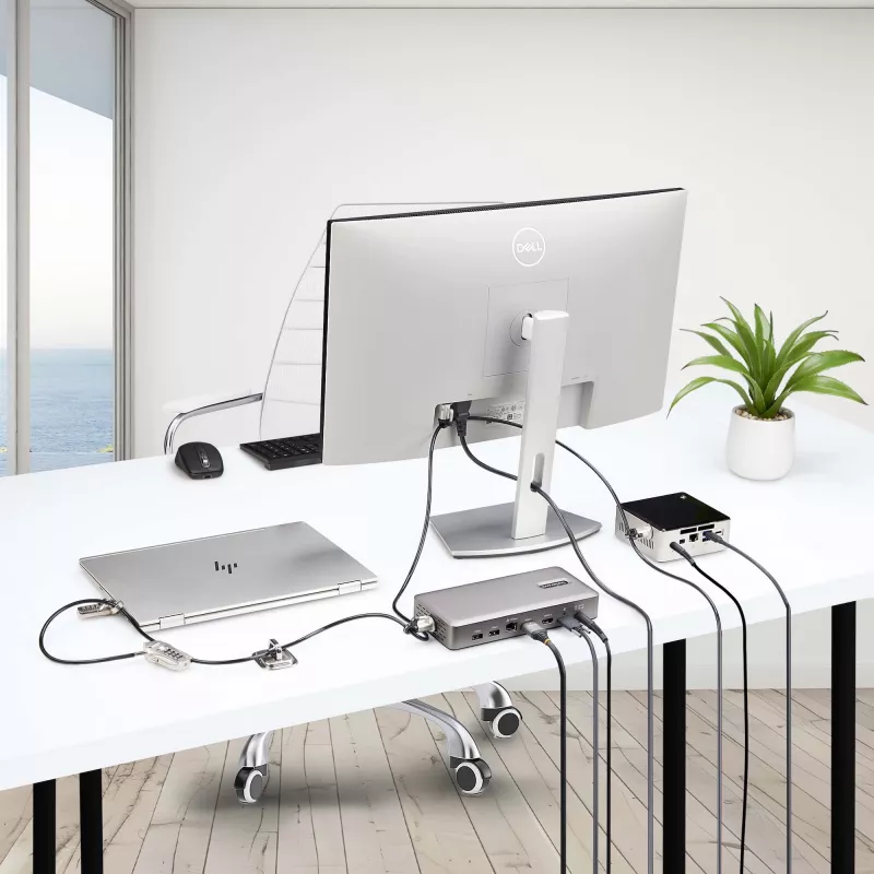 StarTech.com Laptop/Desktop & Peripheral Lock Kit, Diebstahlschutz-Sicherheitsschloss, K-Slot, 9,8 Fuß (3 m) Stahlkabel, 3 Geräte, benutzerdefinierbarer 4-stelliger Code – TAA