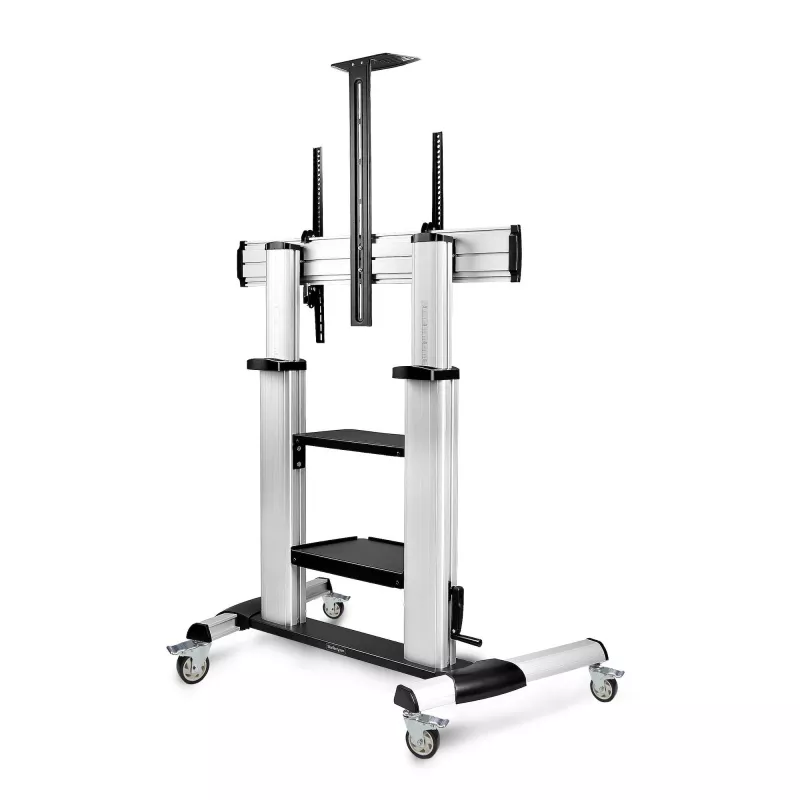 StarTech.com Rollbarer TV-Wagen/Stand auf Rädern für 60-100-Zoll-Flachbildschirme bis 100 kg, Höhenverstellung per Handkurbel, mobile/tragbare Trolley-Halterung