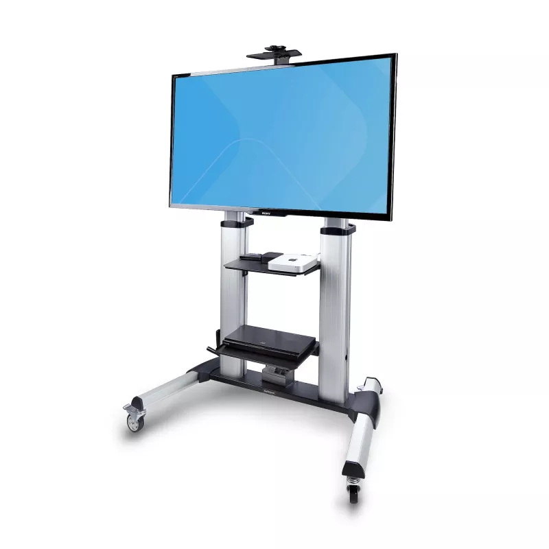 StarTech.com Rollbarer TV-Wagen/Stand auf Rädern für 60-100-Zoll-Flachbildschirme bis 100 kg, Höhenverstellung per Handkurbel, mobile/tragbare Trolley-Halterung