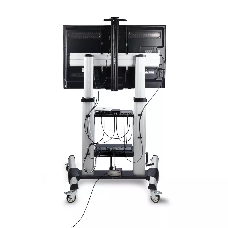 StarTech.com Rollbarer TV-Wagen/Stand auf Rädern für 60-100-Zoll-Flachbildschirme bis 100 kg, Höhenverstellung per Handkurbel, mobile/tragbare Trolley-Halterung