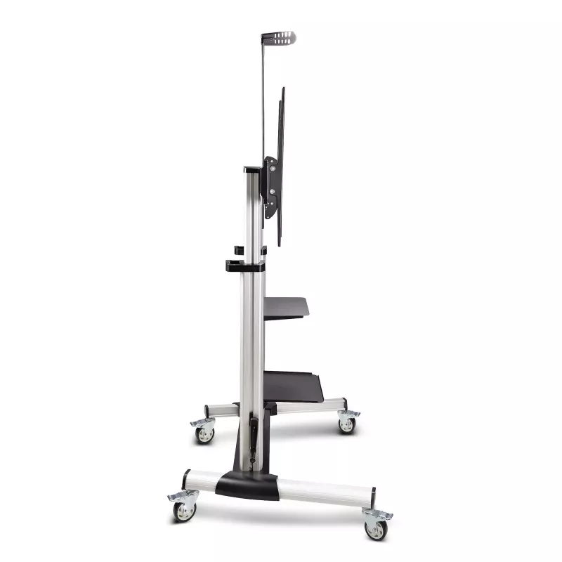 StarTech.com Rollbarer TV-Wagen/Stand auf Rädern für 60-100-Zoll-Flachbildschirme bis 100 kg, Höhenverstellung per Handkurbel, mobile/tragbare Trolley-Halterung
