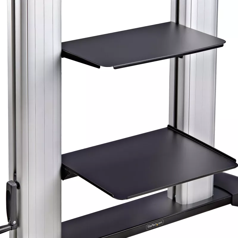 StarTech.com Rollbarer TV-Wagen/Stand auf Rädern für 60-100-Zoll-Flachbildschirme bis 100 kg, Höhenverstellung per Handkurbel, mobile/tragbare Trolley-Halterung
