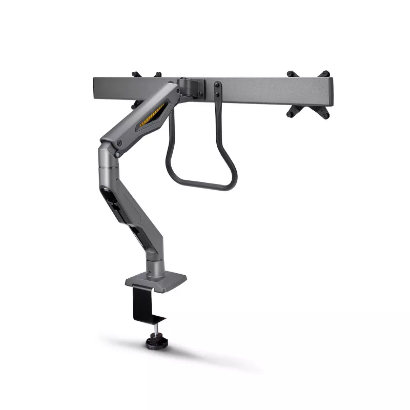StarTech.com Schreibtischhalterung Dual-Monitorarm mit Querstange, bis zu 27-Zoll-Displays, VESA 75x75/100x100, max. 33 lb/15 kg, C-Klemme, voll beweglich, mechanische Feder, TAA