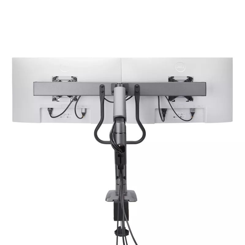StarTech.com Schreibtischhalterung Dual-Monitorarm mit Querstange, bis zu 27-Zoll-Displays, VESA 75x75/100x100, max. 33 lb/15 kg, C-Klemme, voll beweglich, mechanische Feder, TAA