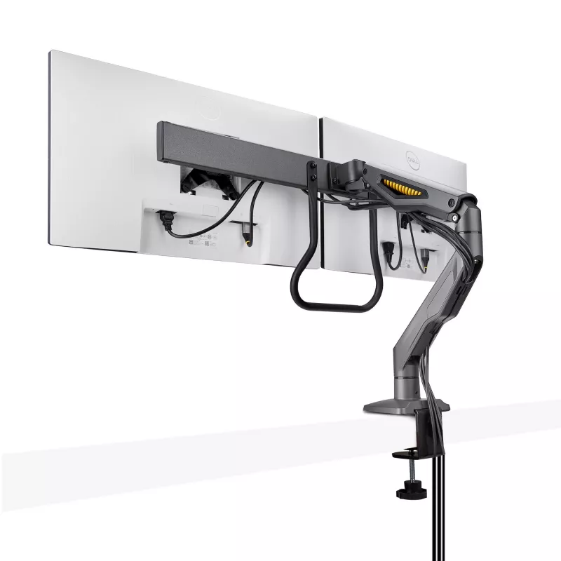 StarTech.com Schreibtischhalterung Dual-Monitorarm mit Querstange, bis zu 27-Zoll-Displays, VESA 75x75/100x100, max. 33 lb/15 kg, C-Klemme, voll beweglich, mechanische Feder, TAA
