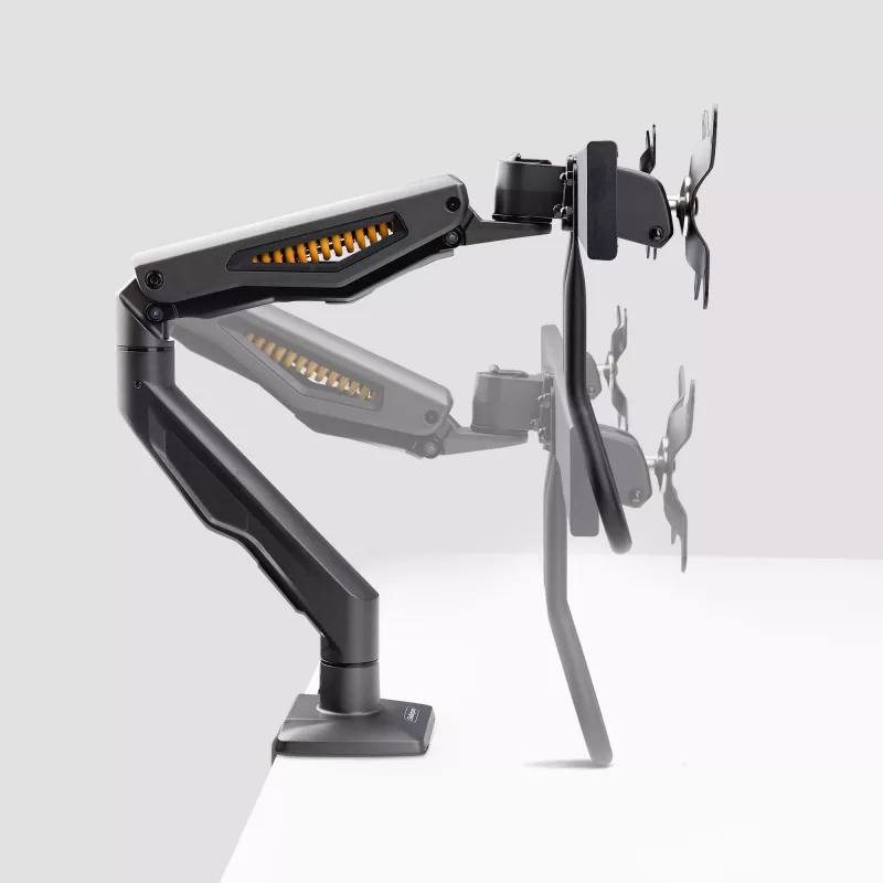StarTech.com Schreibtischhalterung Dual-Monitorarm mit Querstange, bis zu 27-Zoll-Displays, VESA 75x75/100x100, max. 33 lb/15 kg, C-Klemme, voll beweglich, mechanische Feder, TAA
