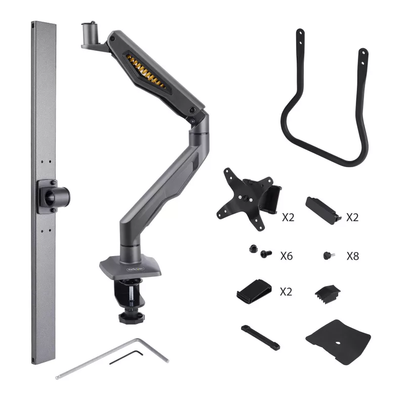 StarTech.com Schreibtischhalterung Dual-Monitorarm mit Querstange, bis zu 27-Zoll-Displays, VESA 75x75/100x100, max. 33 lb/15 kg, C-Klemme, voll beweglich, mechanische Feder, TAA