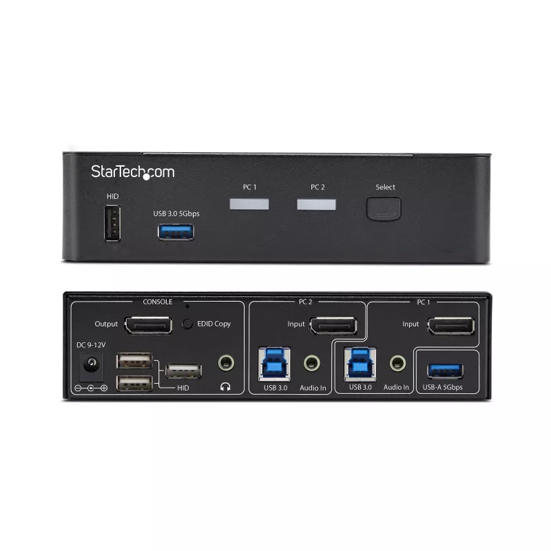StarTech.com 2-Port DisplayPort KVM-Switch, 4K 60Hz, DP 1.2, EDID-Verwaltung, 2-Port USB 3.0 Hub, 4x USB HID-Ports, TAA-konform