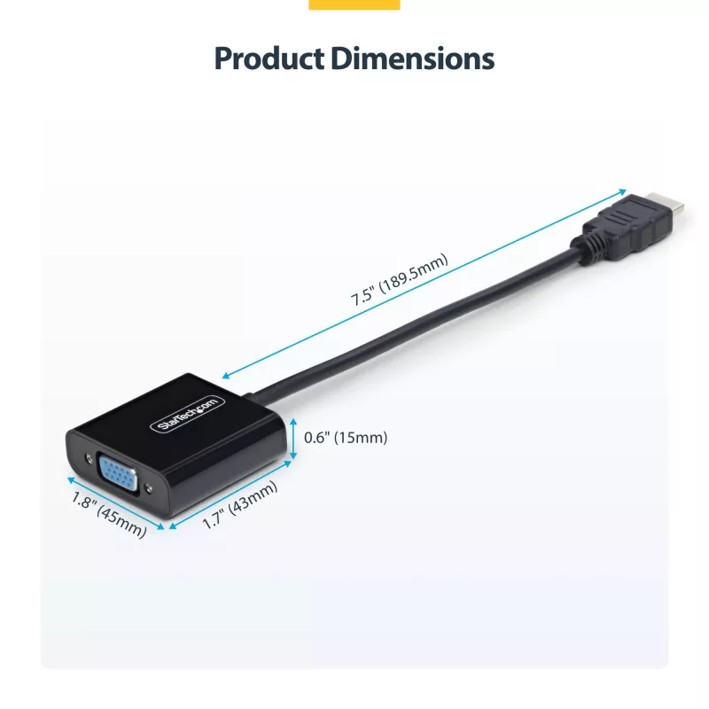 StarTech.com HDMI-auf-VGA-Adapter, Aktiver Videokonverter für Laptop/Desktop, 1920x1080 (1080p), HDMI-Quelle zu VGA-Monitor/Display/Projektor