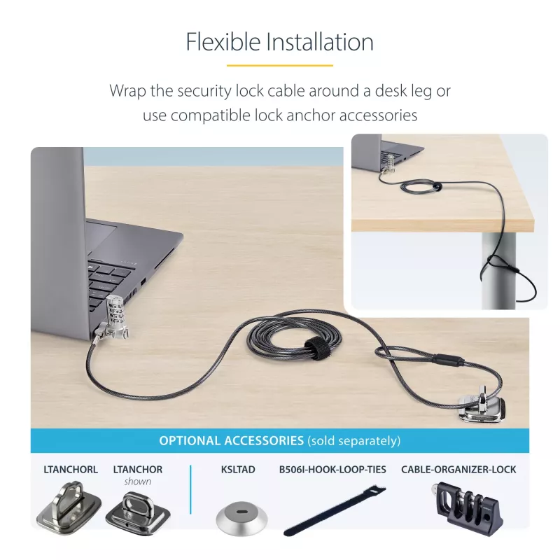 StarTech.com 25er-Pack Universal Laptop-Schloss 2 m, serialisiertes Sicherheitskabel für Notebook, kompatibel mit Noble Wedge®/Nano/K-Slot, schlüsselloses Zahlenschloss-Kabel – TAA