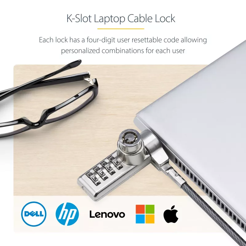 StarTech.com 10-Pack Dual-Access Laptop-Schloss, 1,98 m gleichschließend und Zahlenkombination Sicherheitskabelschloss für K-Slot-Geräte, Computer-Diebstahlschutz Stahlkabel