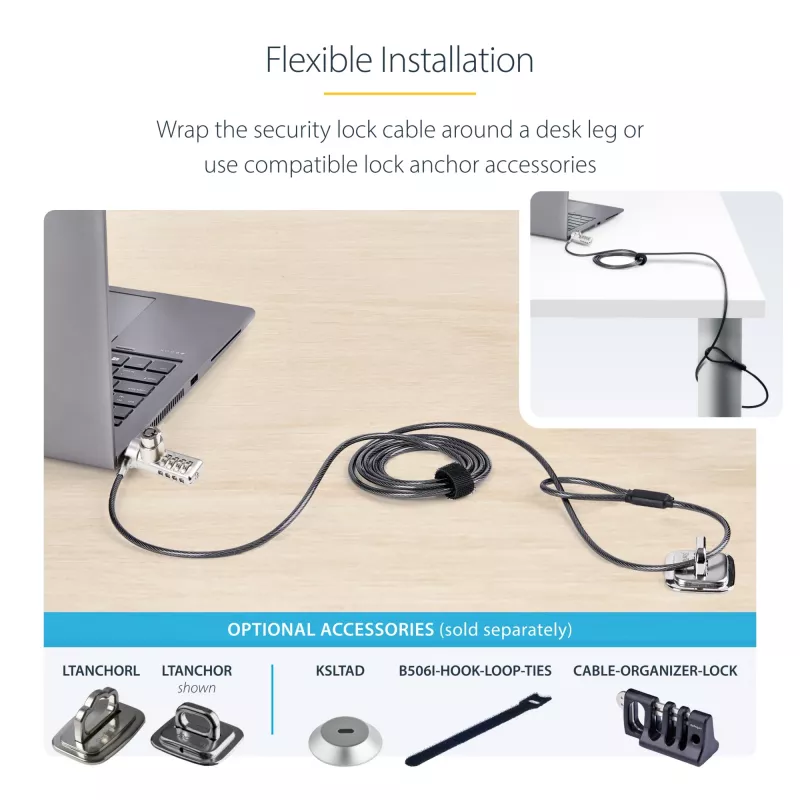 StarTech.com 10-Pack Dual-Access Laptop-Schloss, 1,98 m gleichschließend und Zahlenkombination Sicherheitskabelschloss für K-Slot-Geräte, Computer-Diebstahlschutz Stahlkabel