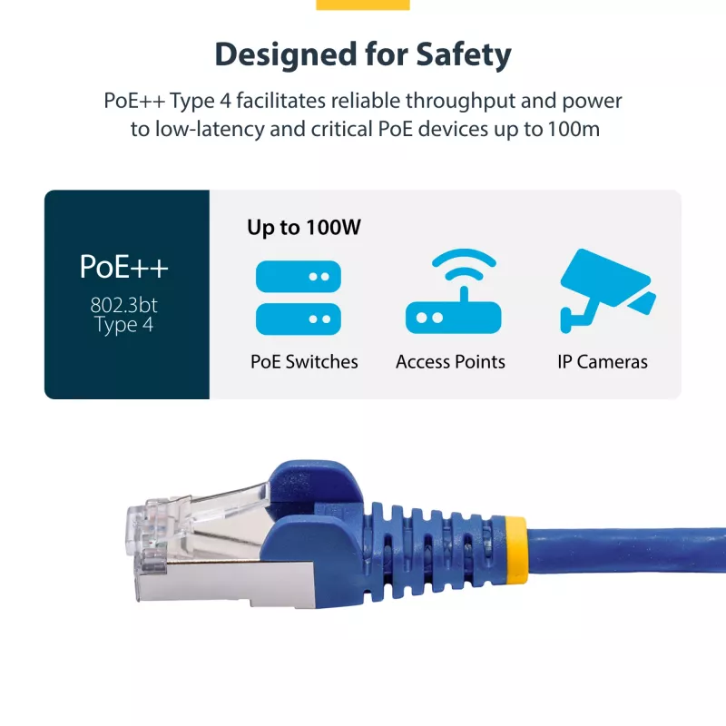 StarTech.com 3 m blaues CAT8 Ethernet-Kabel, rastnasenfreier RJ45, 25G/40G, 2000 MHz, 100 W PoE++, S/FTP, 26 AWG reine blanke Kupferader, LSZH, geschirmtes Netzwerk-Patchkabel mit Zugentlastung, einzeln geprüft