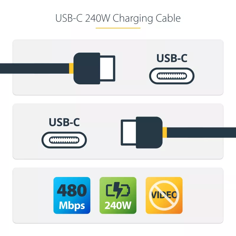 StarTech.com 4m USB-C Ladekabel, USB-IF zertifiziertes USB-C-Kabel, 240W PD EPR, USB 2.0 Typ-C Laptop-Ladekabel, USB-C Datenübertragungskabel, TPE-Mantel, M/M