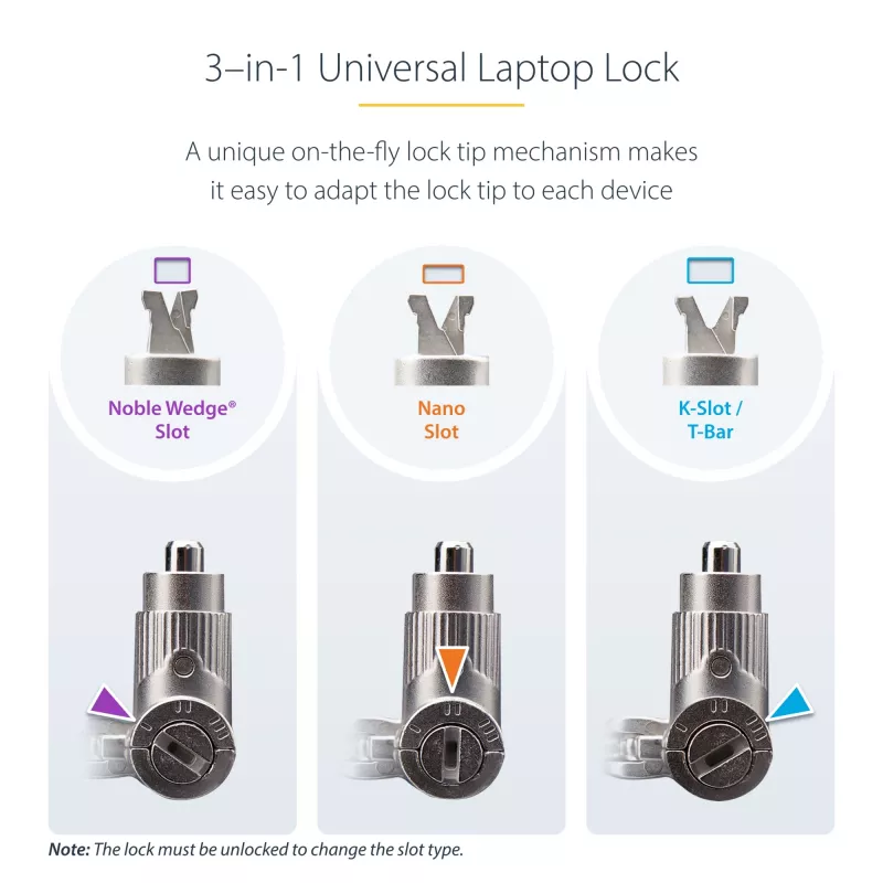 StarTech.com 25-Pack Universal Laptop Lock 6.6ft (2m), Master Keyed Locking Kabel, Computer Security, Kompatibel w/Noble Wedge®/Nano/K-Slot; Anti-Theft Cut-Resistant Kabel