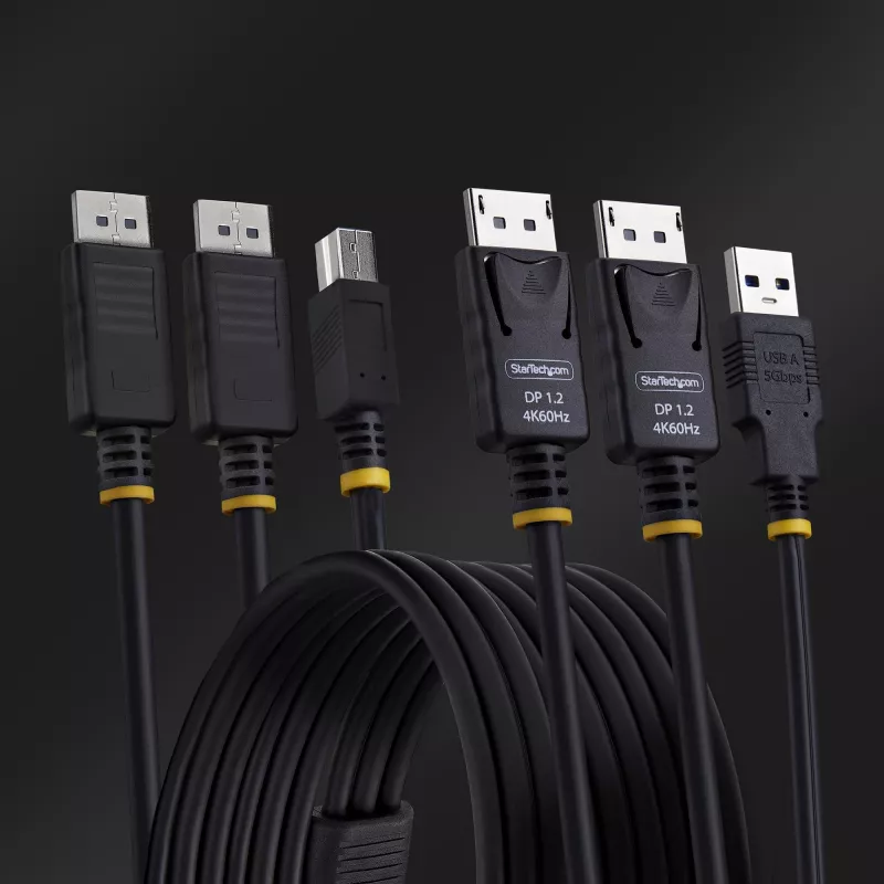 StarTech.com 1,8 m Dual-DisplayPort und USB 5 Gbit/s KVM-Kabel, 4K 60 Hz, universell kompatibel, DP 1.2/USB 3.0 Kombokabel für Dual-Monitor KVM-Switches