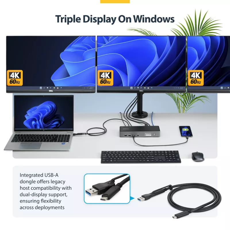 StarTech.com Triple-Monitor USB-C Dockingstation, 140W Laptop-Ladestation für MacBook Pro und Windows, 4K 60Hz HDMI oder DisplayPort, TAA