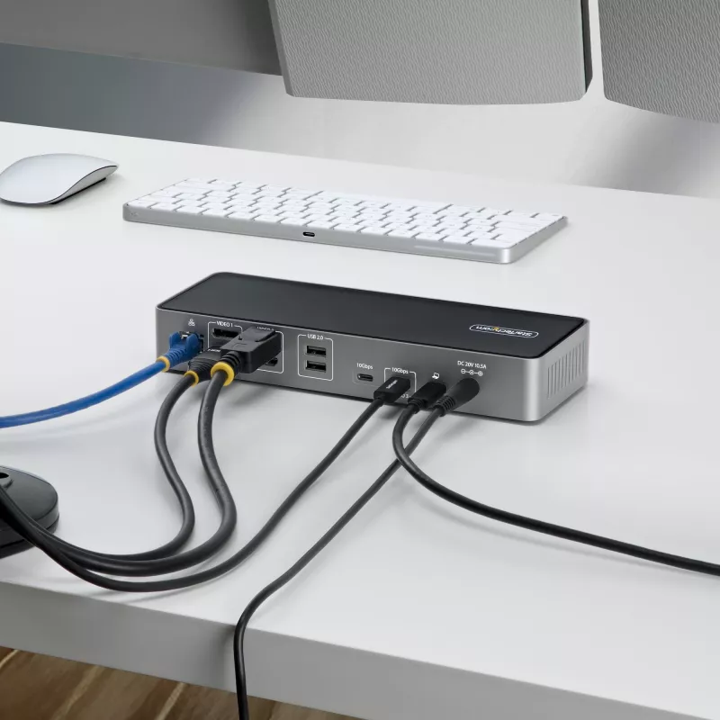 StarTech.com Triple-Monitor USB-C Dockingstation, 140W Laptop-Ladestation für MacBook Pro und Windows, 4K 60Hz HDMI oder DisplayPort, TAA
