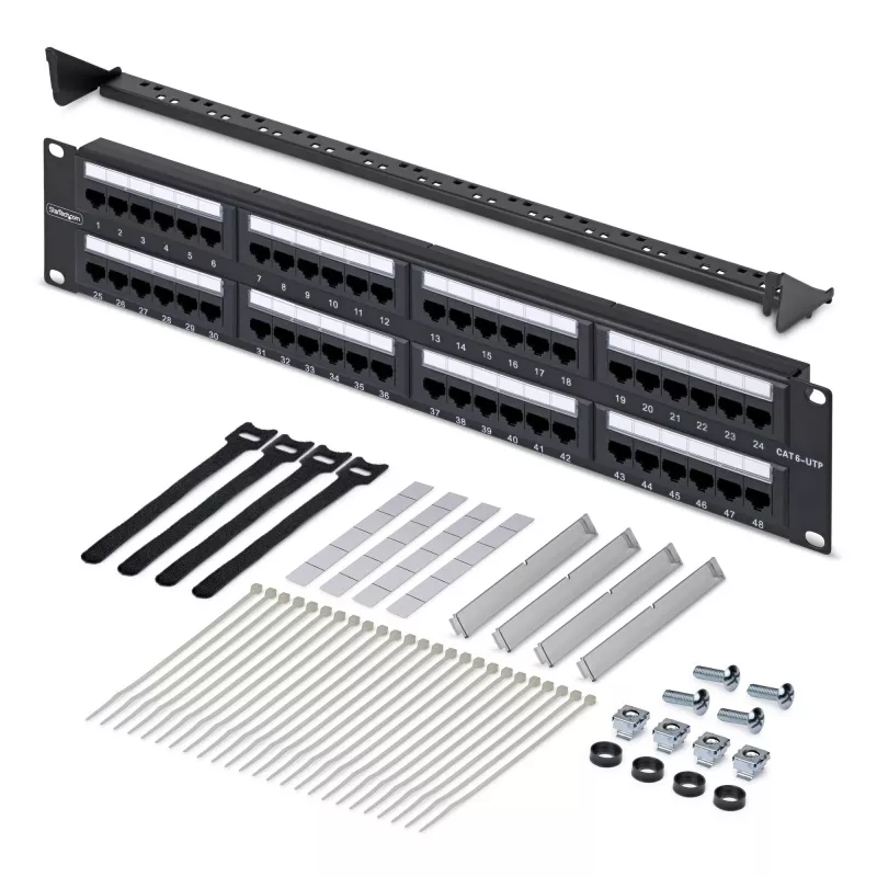 StarTech.com 48-Port 2U Rackmount Cat6 Patchpanel, RJ45, UTP, 110 Punch-Down, Cat 6 Ethernet Patchpanel für Netzwerk-Server-Rack