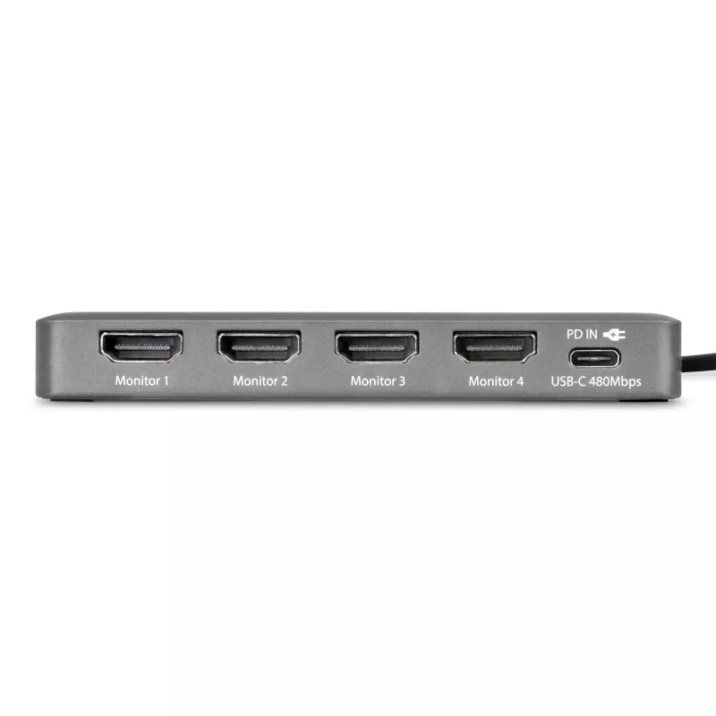 StarTech.com USB-C auf Quad-Monitor Workstation-Adapter, 4K 60Hz HDMI, 140W PD Passthrough für Laptop-Ladung, USB-Anschluss für kabellose Tastatur / Maus, TAA