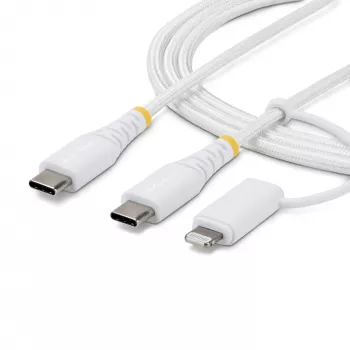 StarTech.com 2m (6ft) 2-in-1 robustes USB-C-Ladekabel mit Lightning-Adapter, 30W/60W (3A), Apple MFi zertifiziert, geflochtenes USB-C-Ladekabel für iPhone/iPad/Android