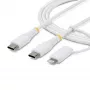 StarTech.com 1m (3ft) Rugged 2-in-1 USB-C Ladekabel mit Lightning Adapter, 30W/60W (3A), Apple MFi zertifiziert, geflochtener USB-C Ladekabel für iPhone/iPad/Android