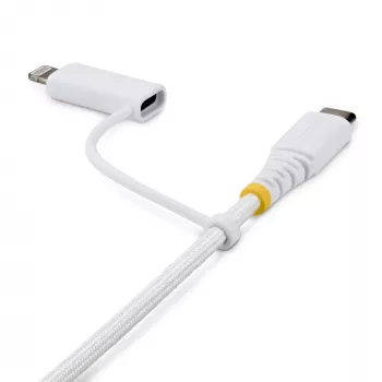 StarTech.com 1m (3ft) Rugged 2-in-1 USB-C Ladekabel mit Lightning Adapter, 30W/60W (3A), Apple MFi zertifiziert, geflochtener USB-C Ladekabel für iPhone/iPad/Android