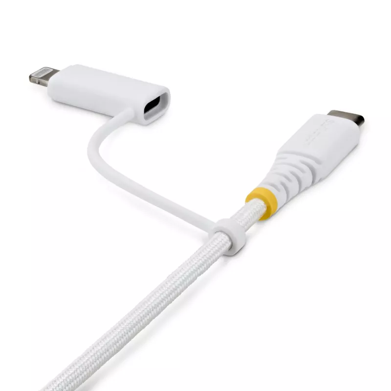 StarTech.com 1m (3ft) Rugged 2-in-1 USB-C Ladekabel mit Lightning Adapter, 30W/60W (3A), Apple MFi zertifiziert, geflochtener USB-C Ladekabel für iPhone/iPad/Android