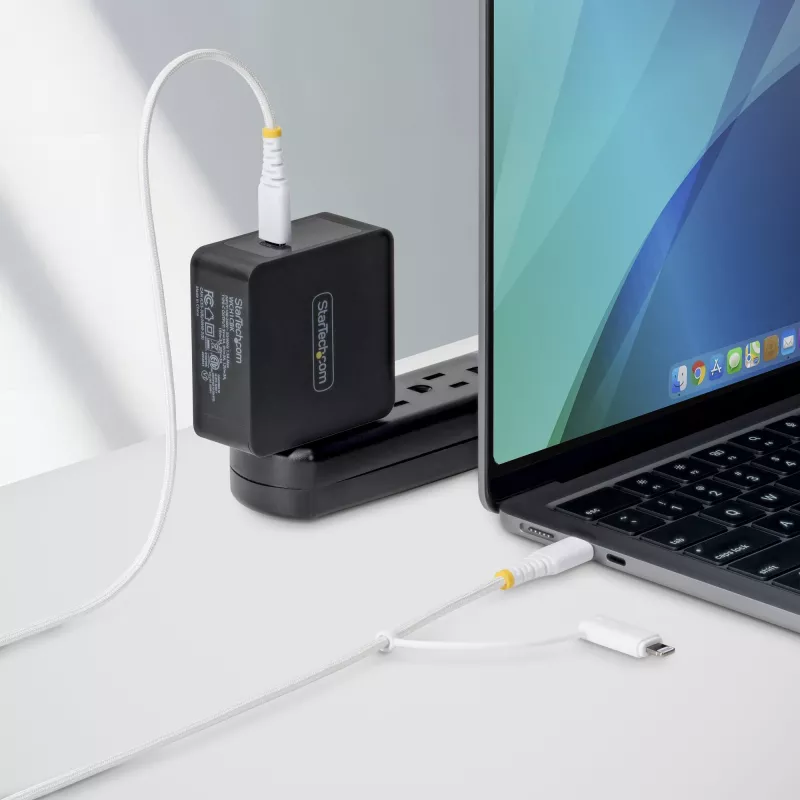 StarTech.com 1m (3ft) Rugged 2-in-1 USB-C Ladekabel mit Lightning Adapter, 30W/60W (3A), Apple MFi zertifiziert, geflochtener USB-C Ladekabel für iPhone/iPad/Android