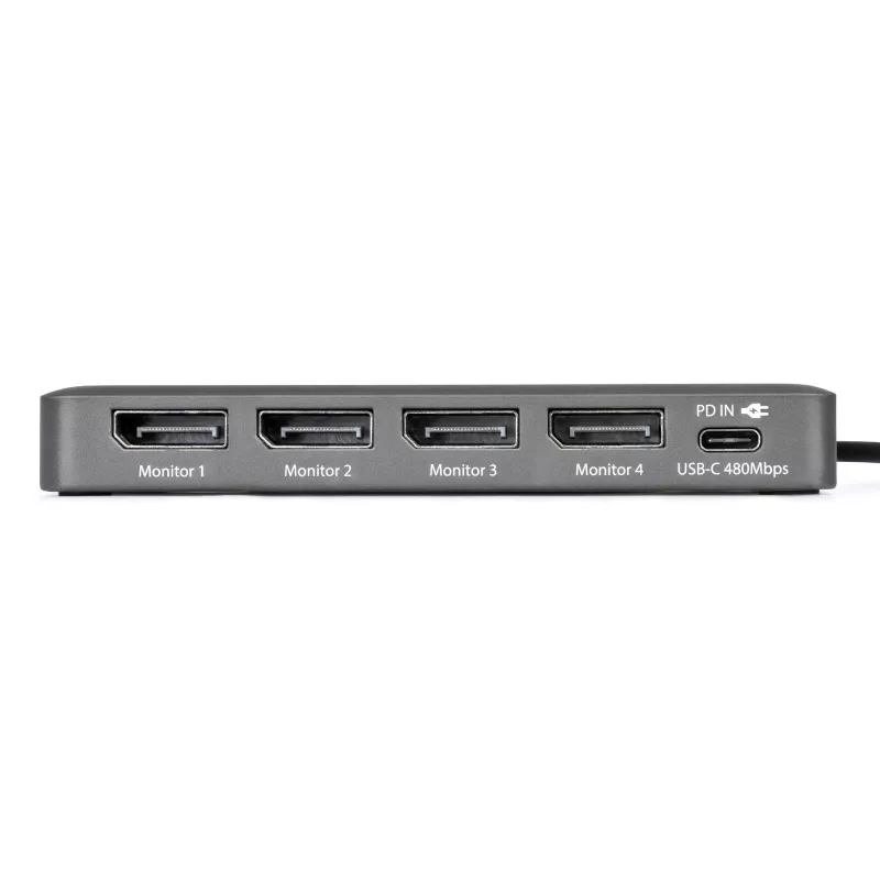 StarTech.com USB-C auf Quad-Monitor Workstation Adapter, 4K 60Hz DisplayPort, 140W PD Passthrough für Laptop-Ladung, USB-Anschluss für kabellose Tastatur / Maus, TAA