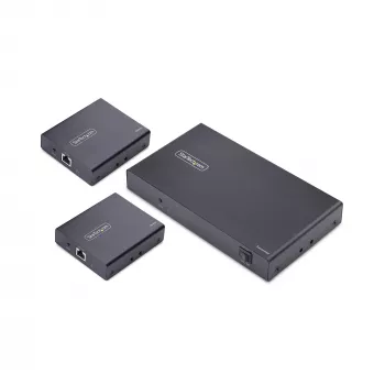 StarTech.com 4-Port HDMI Extender und Splitter über CAT6, 4K 60Hz, bis zu 70 m (230 ft), 1x4 HDMI over Ethernet Verteiler-Kit mit IR und Power over Kabel