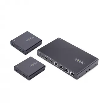 StarTech.com 4-Port HDMI Extender und Splitter über CAT6, 4K 60Hz, bis zu 70 m (230 ft), 1x4 HDMI over Ethernet Verteiler-Kit mit IR und Power over Kabel
