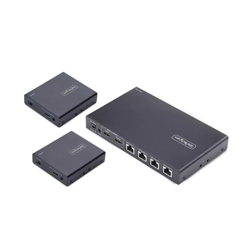 StarTech.com 4-Port HDMI Extender und Splitter über CAT6, 4K 60Hz, bis zu 70 m (230 ft), 1x4 HDMI over Ethernet Verteiler-Kit mit IR und Power over Kabel