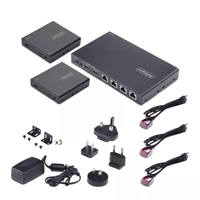 StarTech.com 4-Port HDMI Extender und Splitter über CAT6, 4K 60Hz, bis zu 70 m (230 ft), 1x4 HDMI over Ethernet Verteiler-Kit mit IR und Power over Kabel