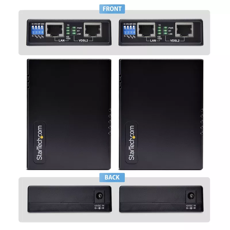 StarTech.com VDSL2 Ethernet Extender Kit über Einzelpaar-Draht, bis zu 0,6 Meilen (1 km) Reichweite, LAN-Repeater über Telefonleitung/CAT5e/CAT6, bis zu 300 Mbit/s, Ersatz für 110VDSLEXTEU – TAA