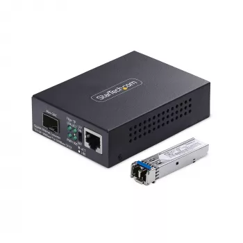 StarTech.com Gigabit Ethernet Kupfer-zu-Faser Medienkonverter, SM LC, 20 km, 10/100/1000 Mbit/s, RJ45 auf LC, Vollmetall, 9K Jumbo Frames, TAA-konform