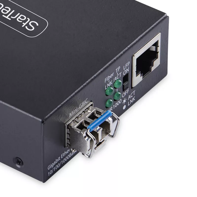 StarTech.com Gigabit Ethernet Kupfer-zu-Faser Medienkonverter, SM LC, 20 km, 10/100/1000 Mbit/s, RJ45 auf LC, Vollmetall, 9K Jumbo Frames, TAA-konform