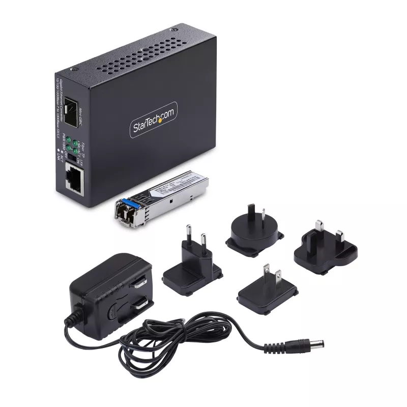 StarTech.com Gigabit Ethernet Kupfer-zu-Faser Medienkonverter, SM LC, 20 km, 10/100/1000 Mbit/s, RJ45 auf LC, Vollmetall, 9K Jumbo Frames, TAA-konform
