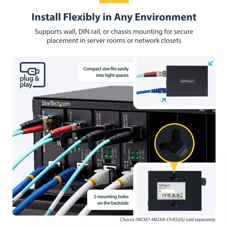 StarTech.com Gigabit Ethernet Kupfer-zu-Faser Medienkonverter, SM LC, 20 km, 10/100/1000 Mbit/s, RJ45 auf LC, Vollmetall, 9K Jumbo Frames, TAA-konform