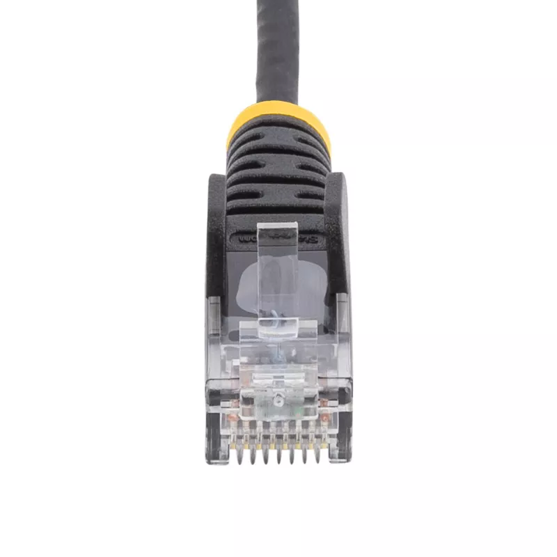 StarTech.com 15 m Schwarzes schlank CAT6 Ethernetkabel, rastnasenschutz, 100 W PoE, UTP, LSZH, 28AWG reiner blanker Kupferdraht, schlank RJ45 Netzwerk-Patchkabel mit Zugentlastung, einzeln geprüft