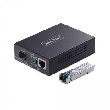 StarTech.com Gigabit Ethernet Kupfer-zu-Glasfaser Medienkonverter, SM LC, 40 km, 10/100/1000 Mbit/s, RJ45 auf LC, Vollmetall, 9K Jumbo-Frames, TAA-konform