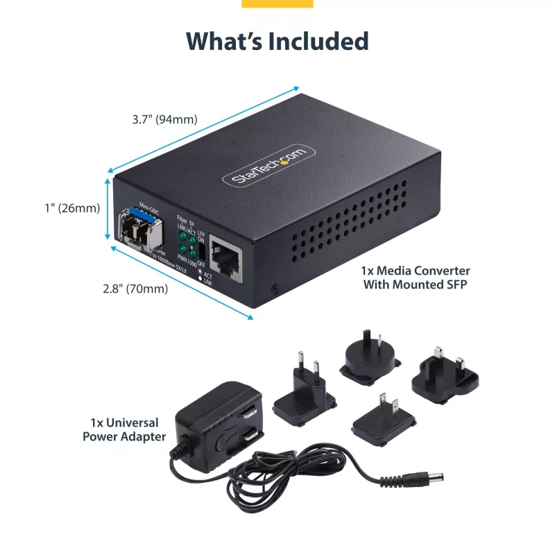 StarTech.com Gigabit Ethernet Kupfer-zu-Glasfaser Medienkonverter, SM LC, 40 km, 10/100/1000 Mbit/s, RJ45 auf LC, Vollmetall, 9K Jumbo-Frames, TAA-konform