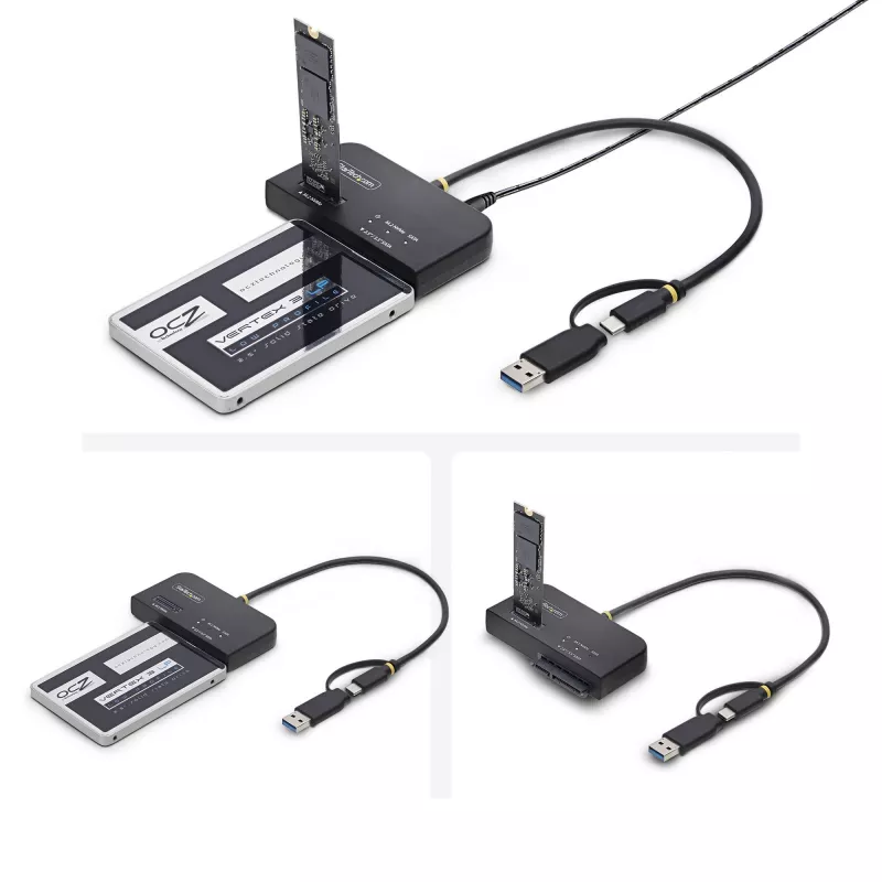 StarTech.com USB-C/USB-A zu M.2 NVMe und 2,5 inch/3,5 inch SATA Adapter, 10 Gbit/s, werkzeugloser externer SSD-Festplattenleser, B+M/M-Key