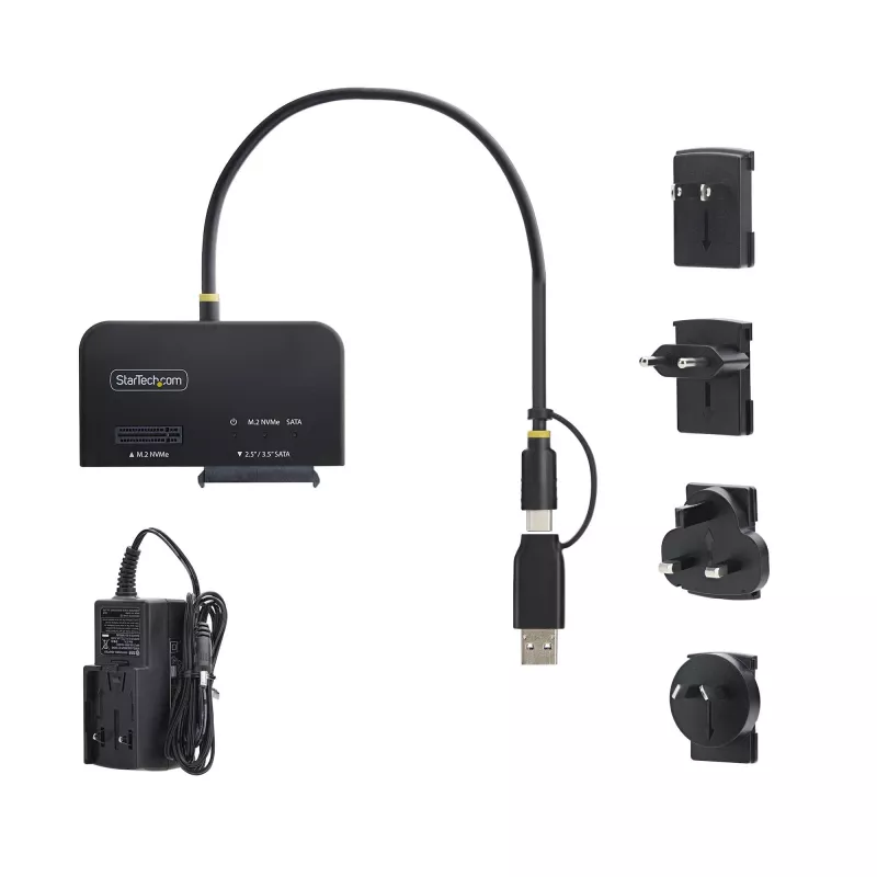 StarTech.com USB-C/USB-A zu M.2 NVMe und 2,5 inch/3,5 inch SATA Adapter, 10 Gbit/s, werkzeugloser externer SSD-Festplattenleser, B+M/M-Key